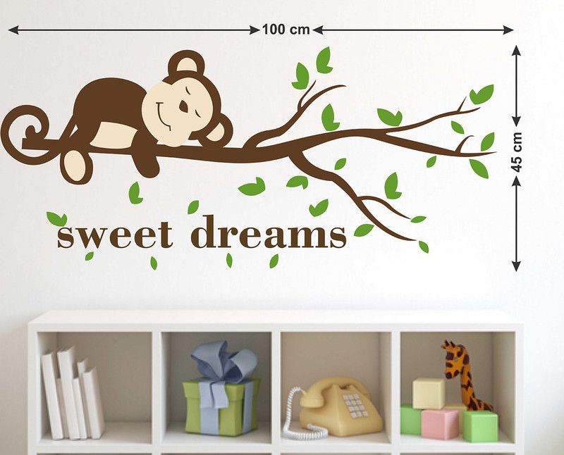 Wollfill 57 cm Beautiful Lazy Monkey Decorative Wallsticker Self Adhesive Sticker  (Pack of 1)