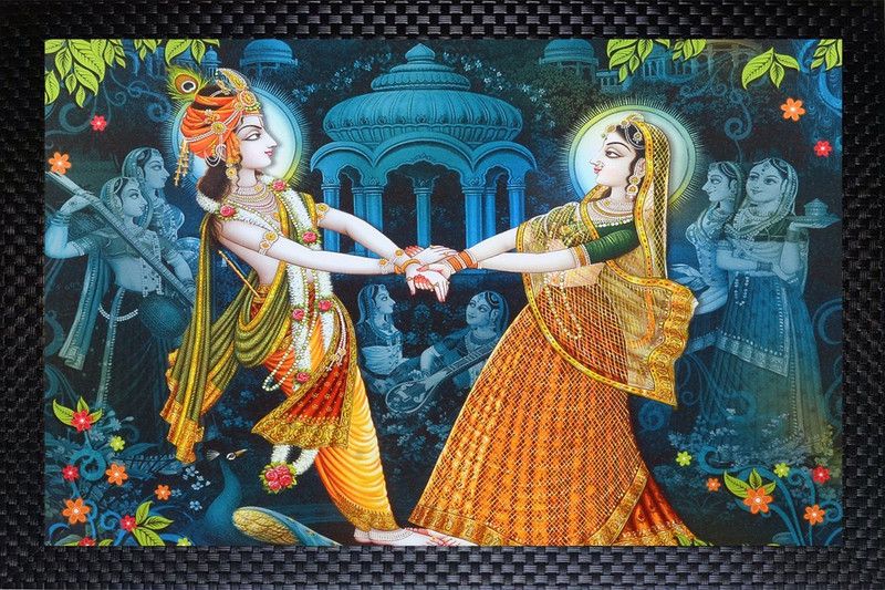 Janki Radha Krishna Dancing Wall Paintings Photo Frame Digital Reprint 14 inch x 20 inch Painting  (With Frame)