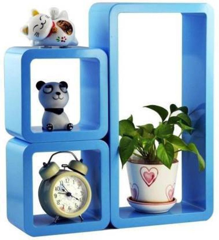 ANB Enterprises Wall shelf cube shape shelves wall hanging, mounted, floating, wall decorative, set of 3 wall beautiful design MDF (Medium Density Fiber) Wall Shelf  (Number of Shelves - 3, Blue)