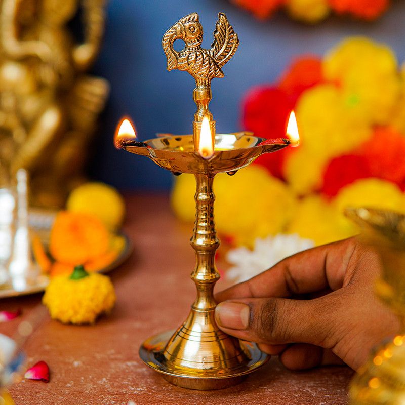 StatueStudio Brass Diya Peacock Diya Pooja Oil Lamp Akhand Jot Diya Home Decor Light Lamp Brass Table Diya  (Height: 5 inch)