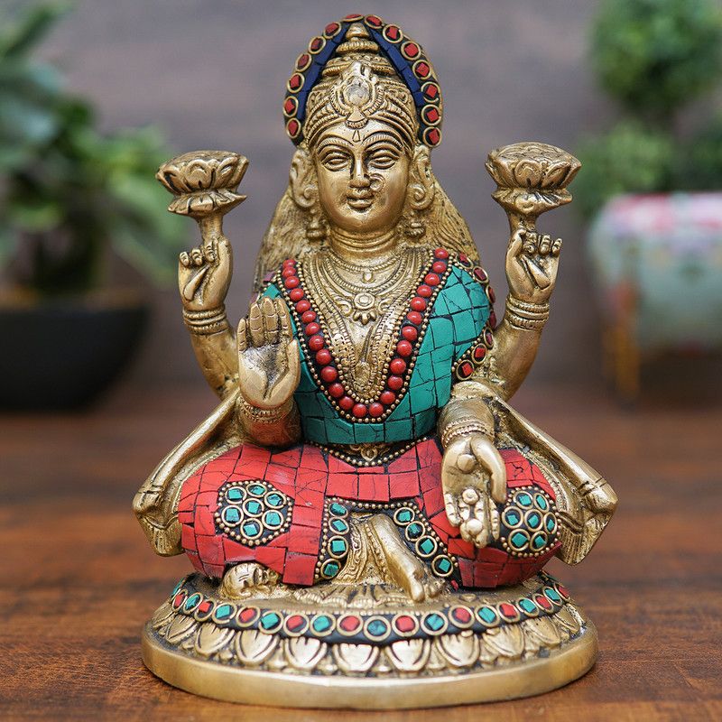 StatueStudio Laxmi statue Lakshmi Idol Lakshami Statue for Home Decor, Diwali & New Year Gift Decorative Showpiece - 20.32 cm  (Brass, Multicolor)