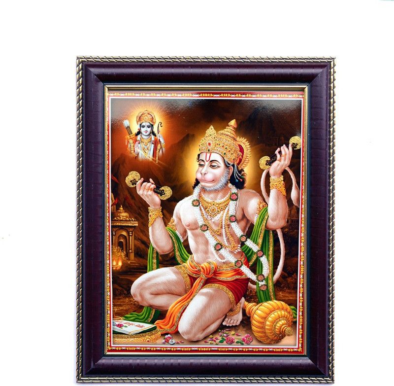 Janki God Hanuman ji Wall Hanging For Temple and Home With Frame Digital Reprint 11.811023621999999 inch x 9.645669291299999 inch Painting  (With Frame)