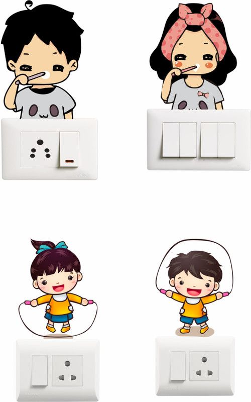 Saiii Designs 20 cm Switch penal sticker of Reading Cartoon Child Animation for decoretive your home Self Adhesive Sticker  (Pack of 1)