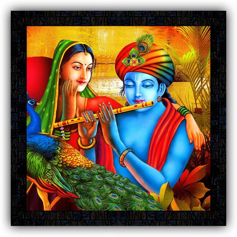 Poster N Frames framed poster of Radha Krishna-17488 Digital Reprint 14 inch x 14 inch Painting  (With Frame)