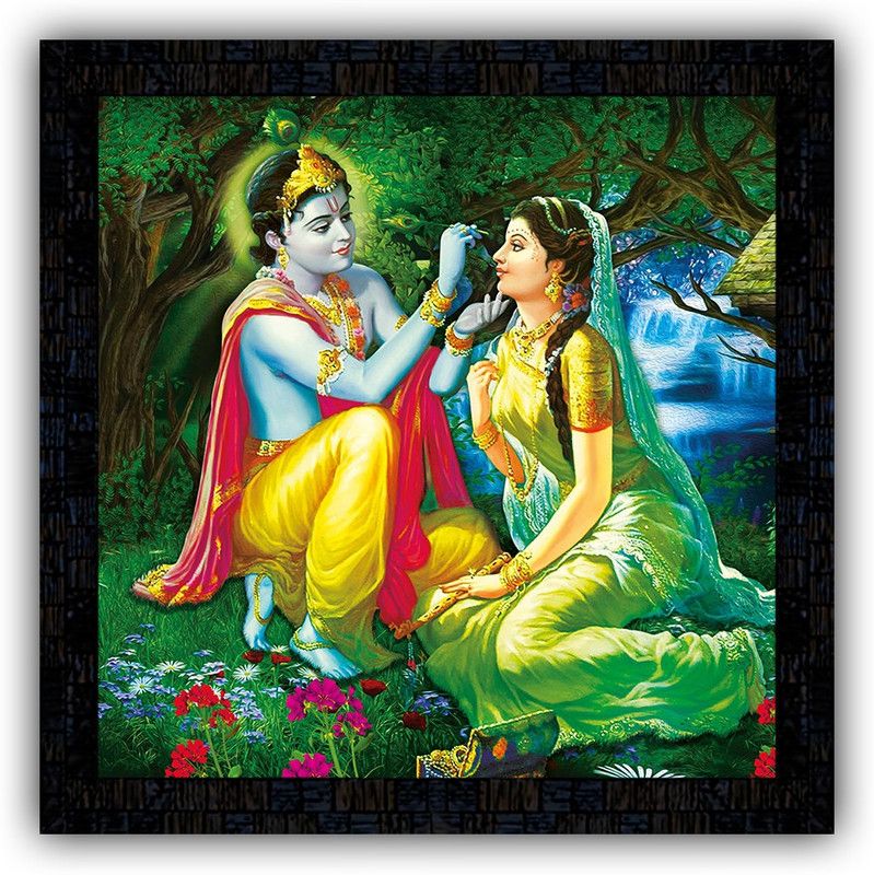 Poster N Frames framed poster of Radha Krishna-14831 Digital Reprint 14 inch x 14 inch Painting  (With Frame)