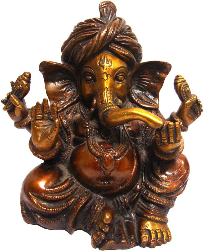 Aesthetic Decors Pagari Ganesh Sitting Without Base Decorative Showpiece - 15.24 cm  (Brass, Multicolor)