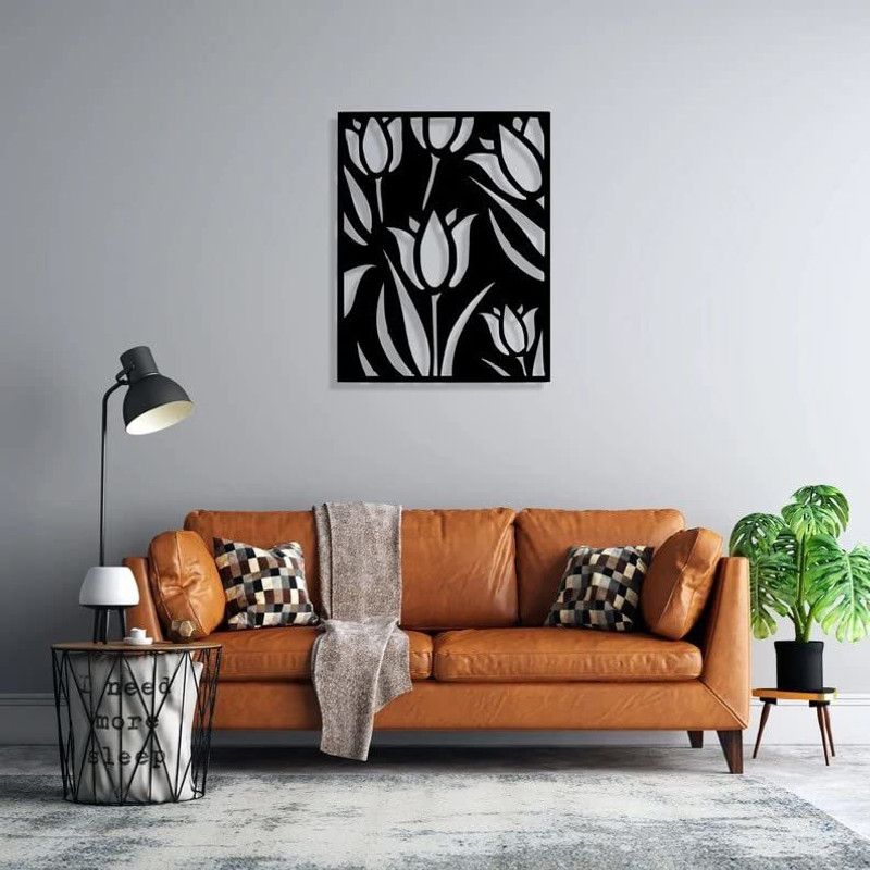 Fab Creations Tulips Wooden Wall Art Wooden Tulips Wall Decor Art Wall Sign Modern Wall Decor  (Black)