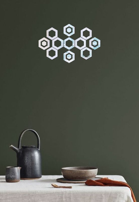 Aalam Designs 63.5 cm beautiful hexagone set silver acrylic sticker Self Adhesive Sticker  (Pack of 1)