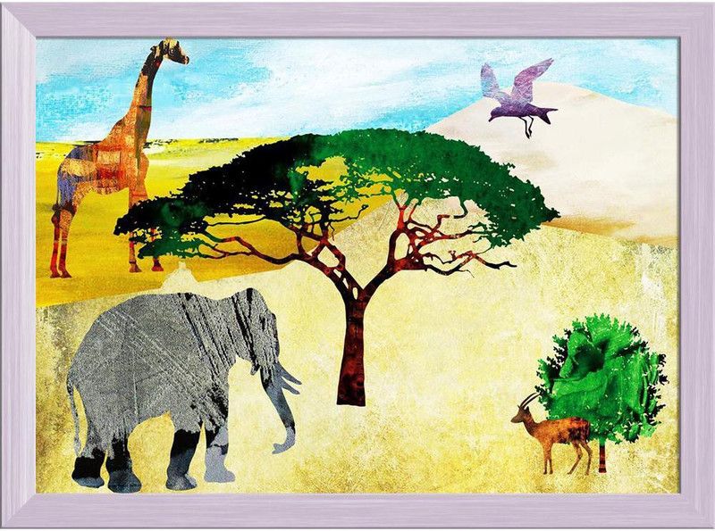 Jungle Safari Canvas Painting White Synthetic Frame 19.4 x 14 inch (49 x 36 cms) Canvas 14 inch x 19.4 inch Painting