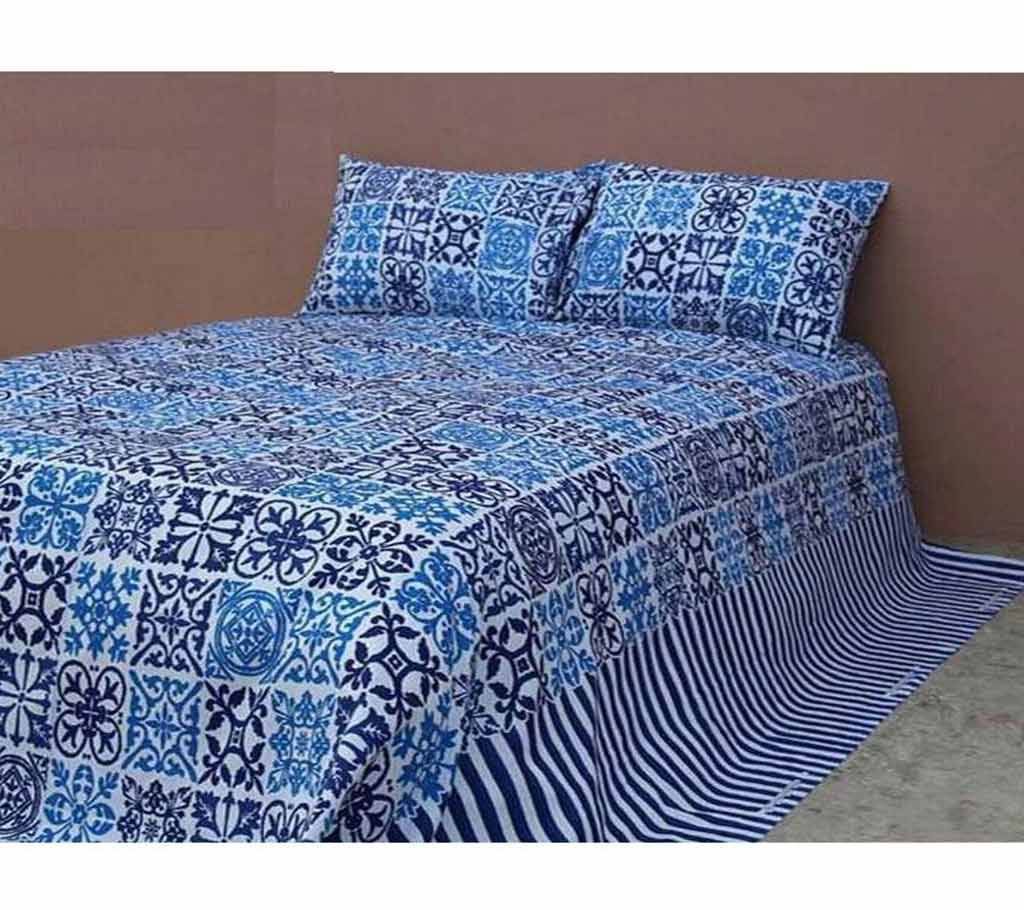 Double Size Cotton Bed Sheet with Matching 2 Pillow Covers - Multicolor bed-09