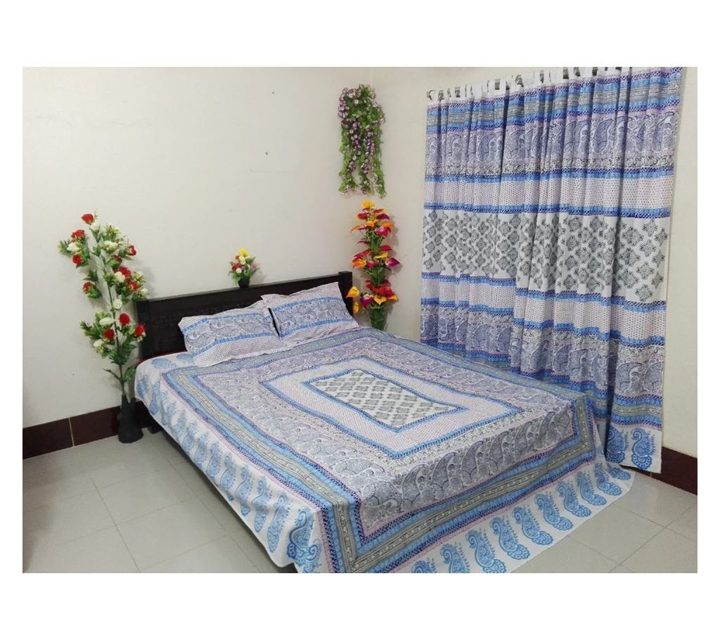 King Size Cotton Multi colors Block Printed Bed Sheet with Matching 2 Pillow Covers-17