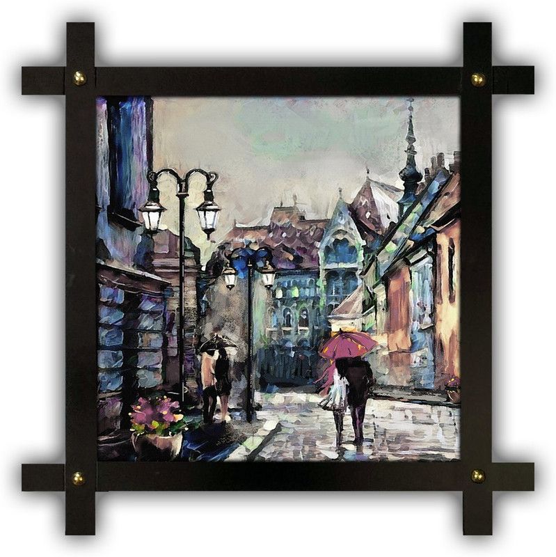 Poster N Frames Cross Wooden Frame Hand-Crafted with photo of Eiffel Tower Landscape Scenery 18110 Digital Reprint 16.5 inch x 16.5 inch Painting  (With Frame)