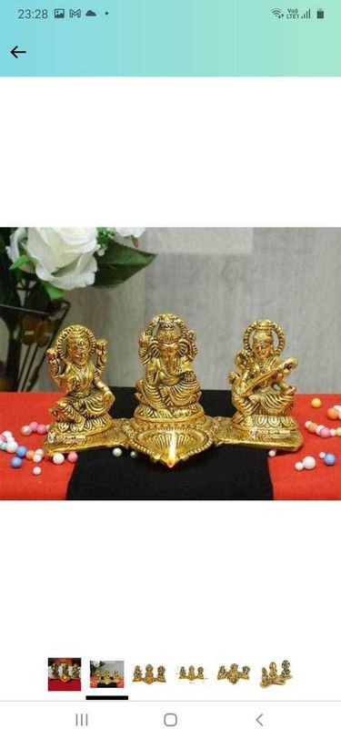 LOTUS RISE Lakshmi Ganesh Saraswati Idol for Home/Pooja Room, Gold Plated Metal Decorative Showpiece - 10 cm  (Metal, Gold)