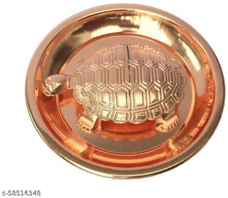 DEVANYAM Copper Metal Feng Shui Vastu Turtle Tortoise Plate Set Decorative Showpiece - 4 cm  (Brass, Yellow)