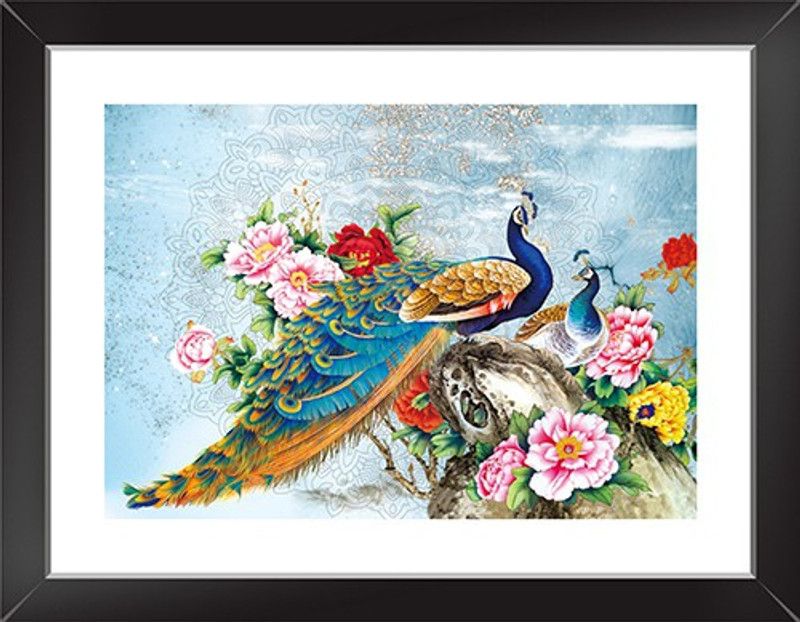 National Bird Peacock Wall Poster With Framed For Home And office Décor Print on Special I-Very Paper (Size 13.5 Inch X 10.5 Inch, Synthetic Wood Framed) Paper Print  (13.5 inch X 10.5 inch, Framed)
