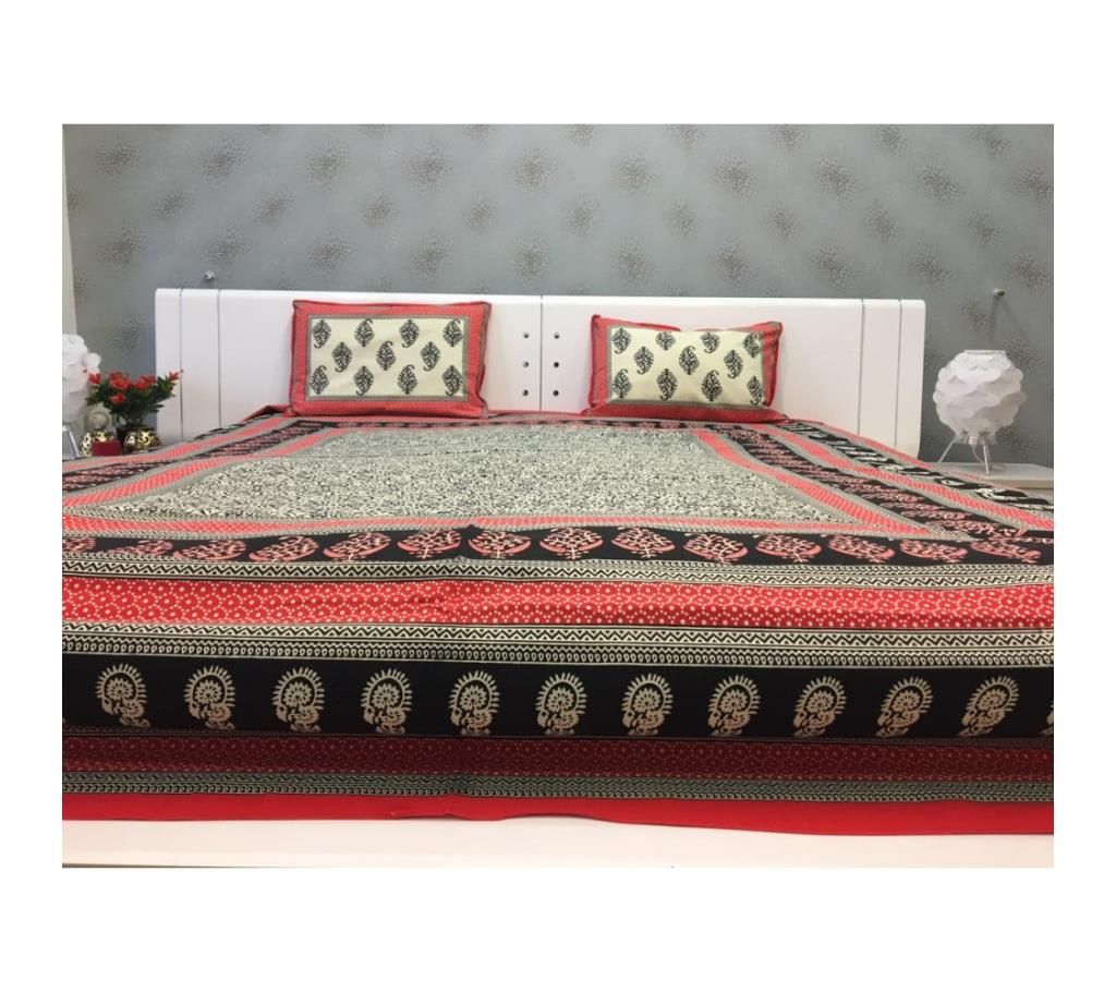 Bold Red Handmade BlockPrint Cotton Double Bedsheet by Ivoryniche