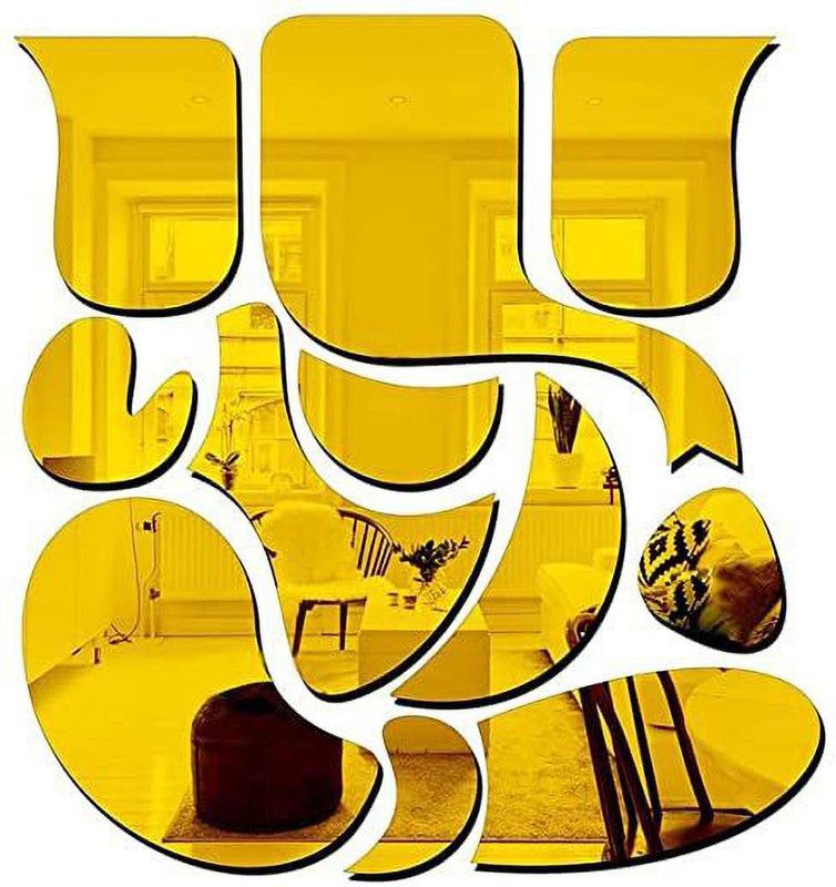 Mirror Sticker 25.4 cm Ganesha Golden Acrylic Stickers 3D Stickers wall stickers Self Adhesive Sticker  (Pack of 1)