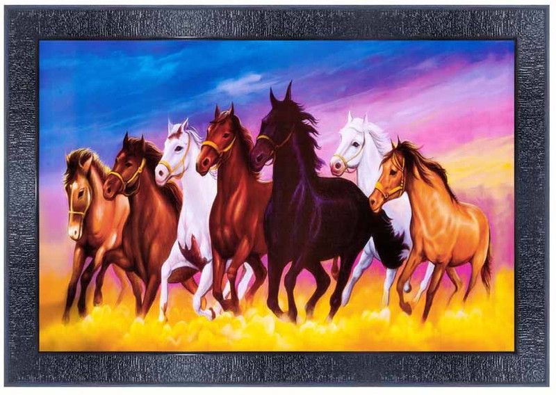 pnf Vastu Seven (7) Horse Frames Wood Photo Frames with Acrylic Sheet (Glass)11832- Digital Reprint 10 inch x 14 inch Painting  (With Frame)
