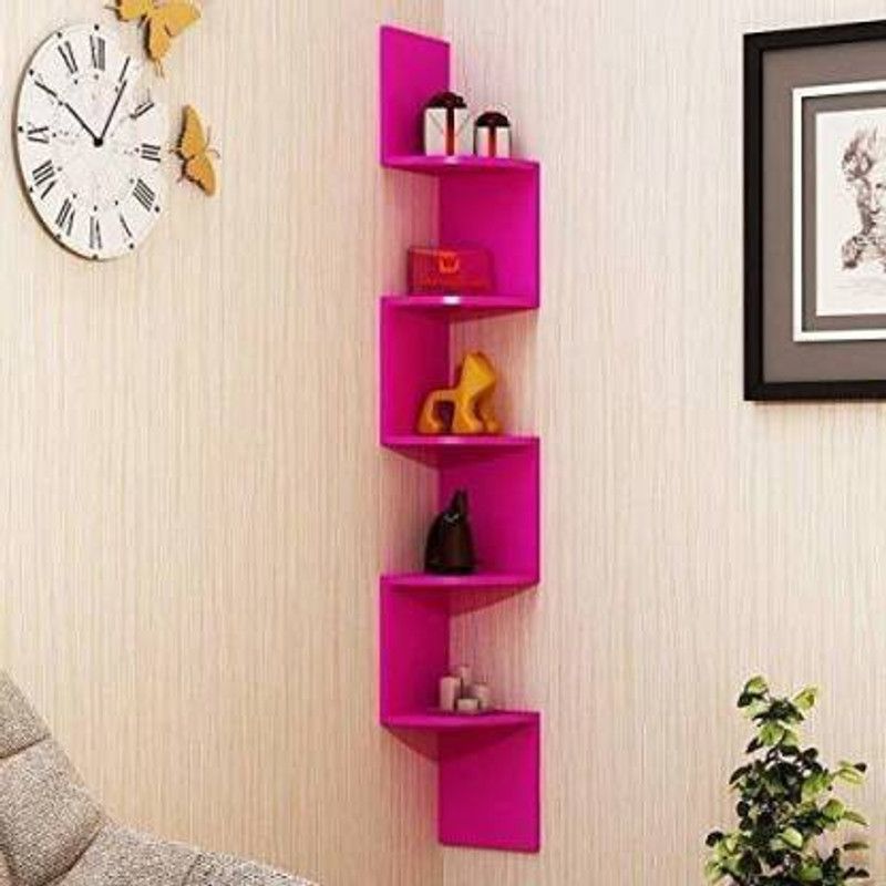 ANB Enterprises Wall shelf for living room Zig zeg shape shelves shelves corner rack shelf MDF MDF (Medium Density Fiber) Wall Shelf  (Number of Shelves - 5, Pink)