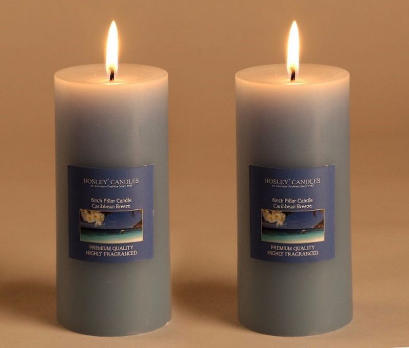 Hosley Set of 2 Caribbean Breeze 6Inchs Pillar Candles Candle  (Blue, Pack of 2)
