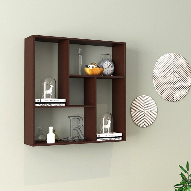 Furnifry Wooden Wall Mounted Floating Shelf/Decorative Wall Rack/Wall Shelves For Bedroom Wooden Wall Shelf  (Number of Shelves - 5, Brown)