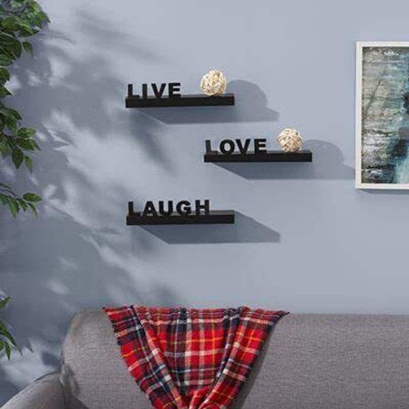 ANB Enterprises Wall shelf Living room shelves MDF Wall racks Shelves Love , Live , Laugh Wall hanging mounted floating wall decorative MDF (Medium Density Fiber) Wall Shelf  (Number of Shelves - 3, Black)