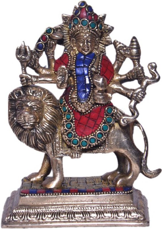 Vaah Stone Studded Maa Durga Decorative Showpiece - 17.5 cm  (Brass, Multicolor)