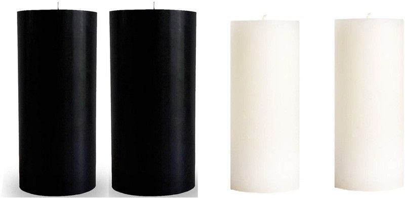 CHIKLIT ENTERPRISE Pack of 4 Pcs 2" x 6" Each 2Pcs Pure Black 2Pcs White PREMIUM Unscented Pillar Candles For Home Decoration & Celebrations (Pack of 4 Pcs) (2 Inch x 6 Inch Each) (2 Pcs Pure Black 2 Pcs White) Candle  (White, Black, Pack of 4)