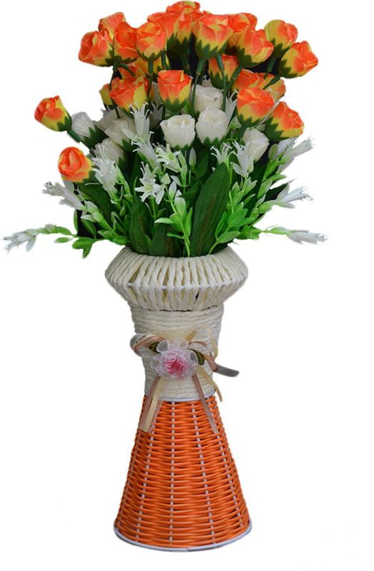 SKY TRENDS Artificial Flowers with Flower Pot | Flower vase for Home Decoration | Flower Pot with Artificial Flowers-024 Plastic Vase  (13.5 inch, Multicolor)