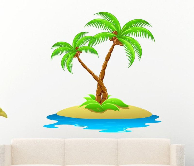 MADHUBAN DÉCOR 60 cm Coconut Tree With Beatch Wall Sticker Self Adhesive Sticker  (Pack of 1)