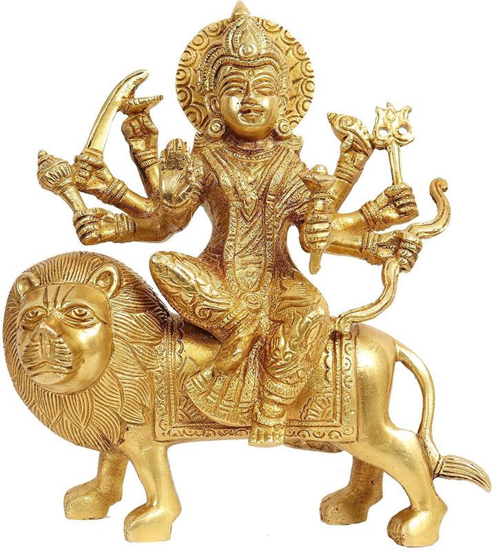 vrindavan shopi MATA Sherawali Maa Durga for Blessings and Positivity at Home and Office 600gms Decorative Showpiece - 10 cm  (Brass, Gold)