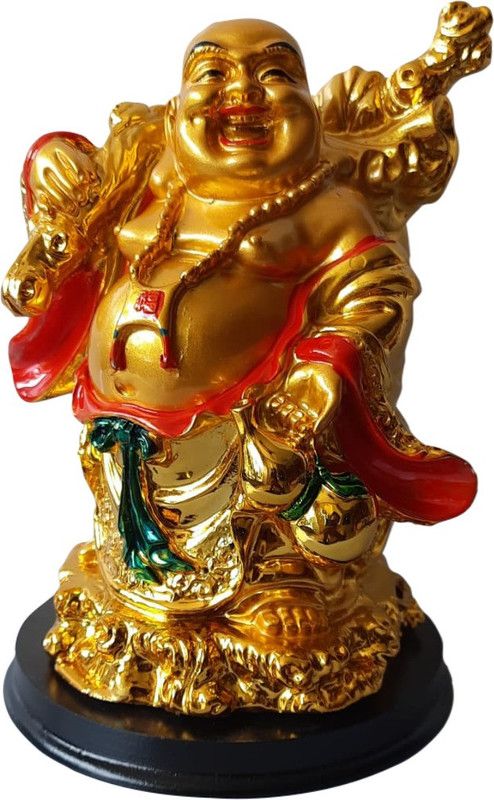 dhakshi enterprise Laughing Buddha Statue/Idol 7 inch Gold Color Poly Resin Material Decorative Showpiece - 17 cm  (Polyresin, Gold)