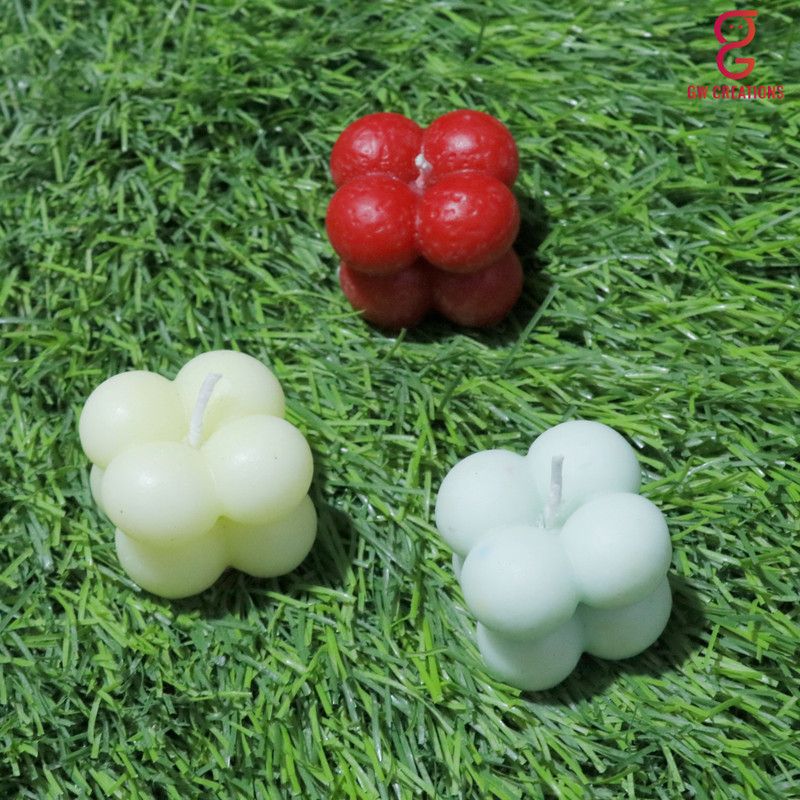 GW Creations Small Bubble Rose Jasmine Green Apple Scented Candle Candle  (Red, Multicolor, Green, Pack of 3)