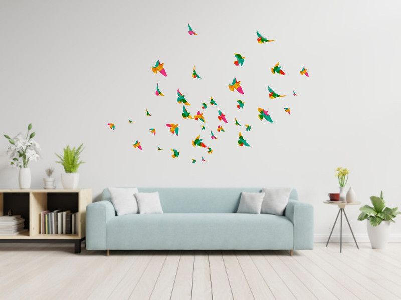 PRIME HOME DECOR 116 cm colorful decoretive birds, tree and flower wall sticker for living room Self Adhesive Sticker  (Pack of 1)