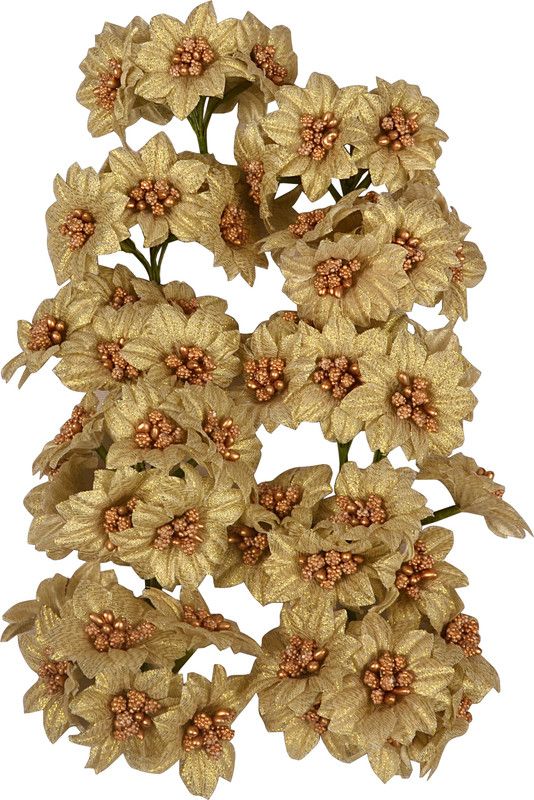 AlevanArt Velvet Flowers Gold Rose Artificial Flower  (2 inch, Pack of 36, Flower Bunch)
