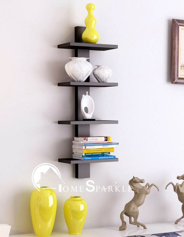 Trendy ILE 4 Tier Rack MDF (Medium Density Fiber) Wall Shelf  (Number of Shelves - 1, Black)