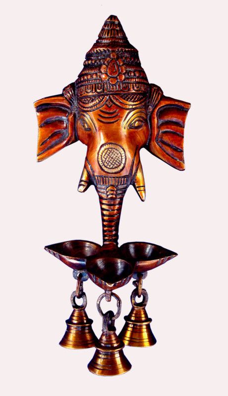 Aesthetic Decors Wall Hanging Three Diya Oil Lamp in Nepali Orange Decorative Showpiece - 25 cm  (Brass, Multicolor)