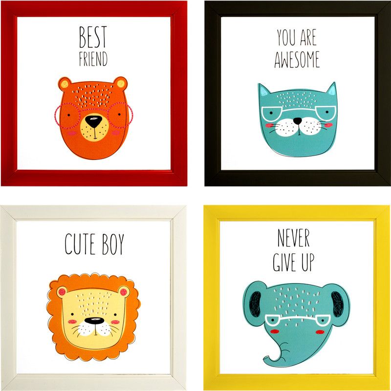 Indianara kids boys motivational quotes 2116 Digital Reprint 9.5 inch x 9.5 inch Painting  (With Frame, Pack of 4)