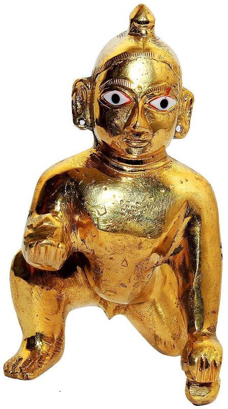 RUDRANSH Laddu Gopal Statue Brass/Laddu Gopal Murti Pital/Bal Gopal Murti Decorative Showpiece - 13.97 cm  (Brass, Gold)