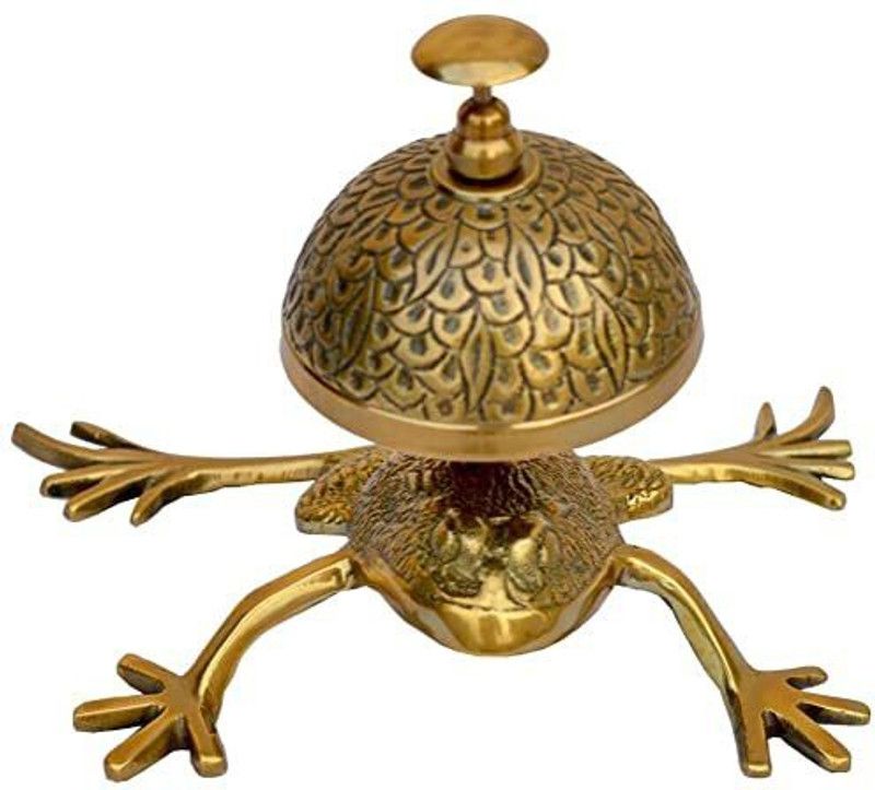 Dubros Corporation Brass Decorative Auspicious Table Bell mounted on Toad Decorative Showpiece - 11 cm  (Brass, Gold)