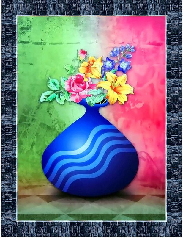 LiveArts Decorative Floral Art Digital Reprint 13.5 inch x 10.5 inch Painting  (With Frame)