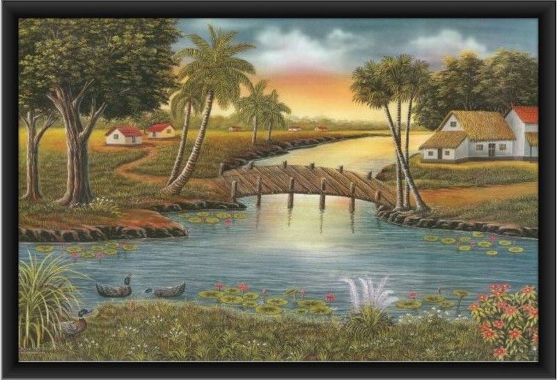 Poylaamo Hand Painted Scenery Wall Painting with Frame for Living Room, Home Decor, Bedroom, Office. Without Glass. Size 14X20 inches. Digital Reprint 14 inch x 20 inch Painting  (With Frame)