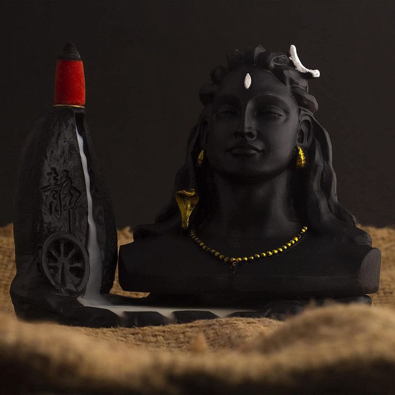Rolimoli Maha Shivratri Adiyogi Dhyana Mudra Fountain Shiv Statue with 10 Backflow Cone Decorative Showpiece - 14 cm  (Polyresin, Black)