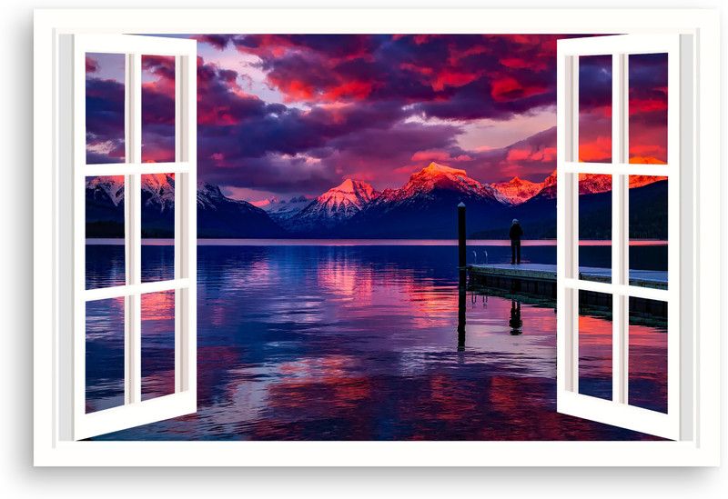 PRINTHUBS 30.48 cm Natural Sunset 3D Window Poster For Room Home Wall Decor (Size 12x18 Inch)s35 Removable Sticker  (Pack of 1)