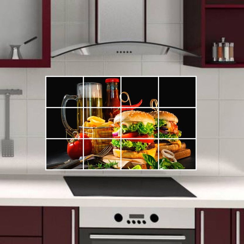 AriseDecor 91 cm Double Cheese Burger Wallpaper wallpaper poster kichen wallpaper Self Adhesive Sticker  (Pack of 1)