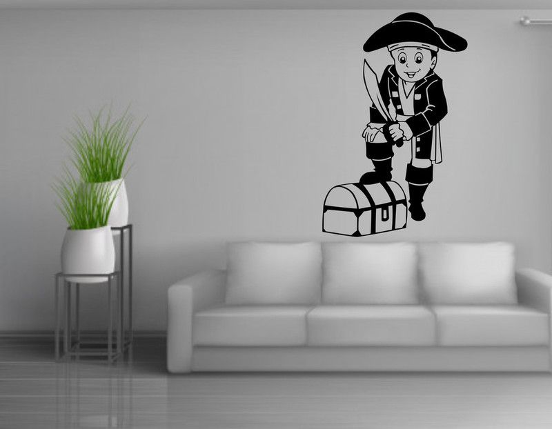 Decor studio 60 cm Pirates boy wall sticker Pirates boy with khajana Wall Sticker ( pvc vinyl sticker , black) Reusable Sticker  (Pack of 1)