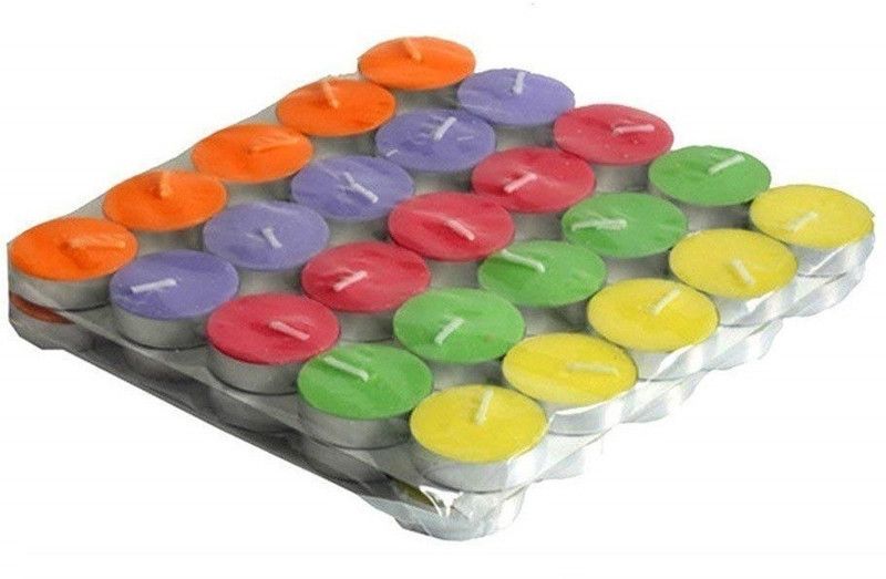 Manogyam MULTI TEA LIGHT CANDLES PACK OF 50 PCS 3.5 TO 4 Hours Long Burning Tealights Candle  (Multicolor, Pack of 50)
