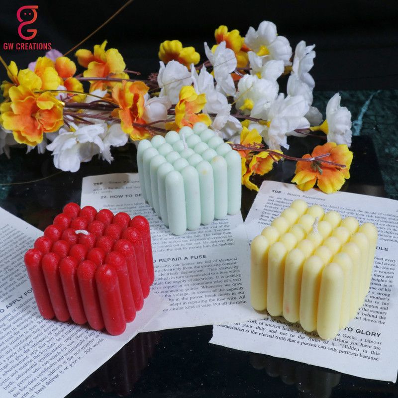 GW Creations Missile Cube Green Apple Rose Sandalwood Scented Candle Candle  (Green, Red, Yellow, Pack of 3)