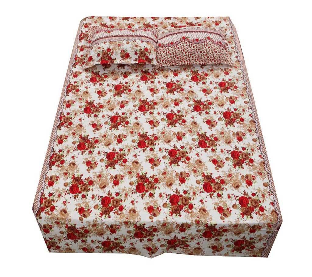 King Size Bed Sheet Set with Two Pillow Covers - Multicolor