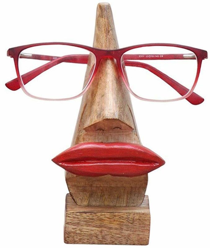 Wood Art Store Wooden Nose Shaped Eyeglass Spectacle Holder Display Stand Red Lips Decorative Showpiece - 10 cm  (Wood, Brown)